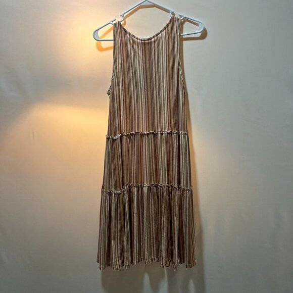 LASCANA Striped Flowy Tiered Sleeveless A-Line Summer Dress Beige 38 - Picture 14 of 15